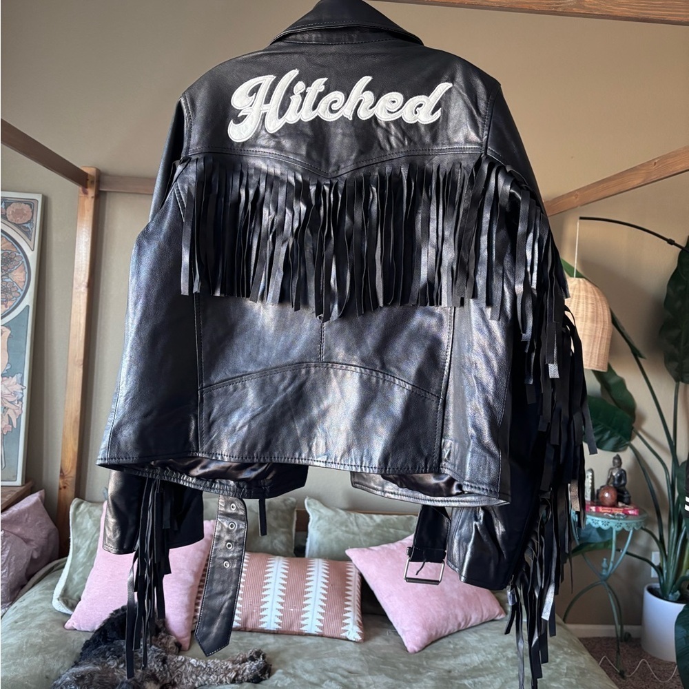 Nasty gal/ Vegan Leather Fringe Hitched Jacket / M - Picture 2 of 6